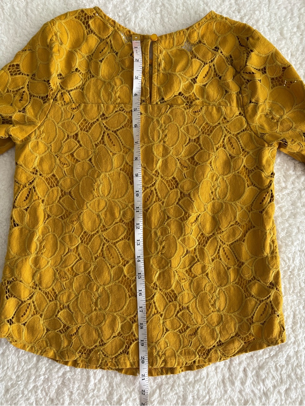 Monteau Los Angeles Mustard Yellow Crochet Lace Top Ruffle Sleeve Women’s Small - Picture 6 of 6